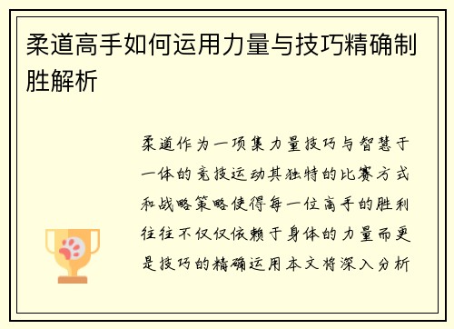 柔道高手如何运用力量与技巧精确制胜解析